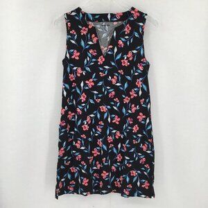 Lands End Cotton swim cover-up black pink dress floral cotton new Medium 10 12
